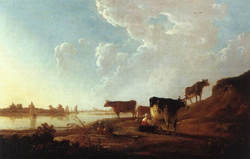 CUYP, Aelbert River Scene with Milking Woman sdf Norge oil painting art